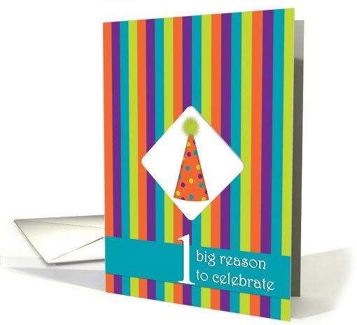 Birthday Party 1 First Invtiation Hat & Stripes card (534628)