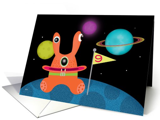 Happy Birthday 9 Kids Planets Space Aliens card (535721)