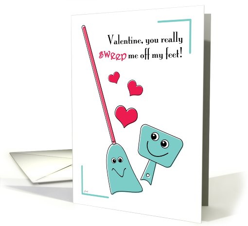 Valentine Retro Style Broom Dustpan Sweep Me Off My Feet card (536632)