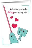 Valentine Retro Style Broom Dustpan Sweep Me Off My Feet card