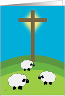 Easter He Is Risen Sheep and Cross card