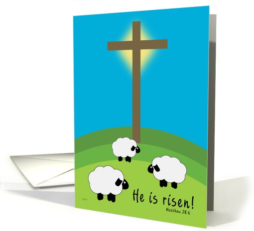 Easter He Is Risen Sheep and Cross card (541526)