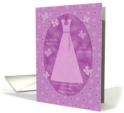 Sister Junior Bridesmaid Invitation Request Purple Butterflies card