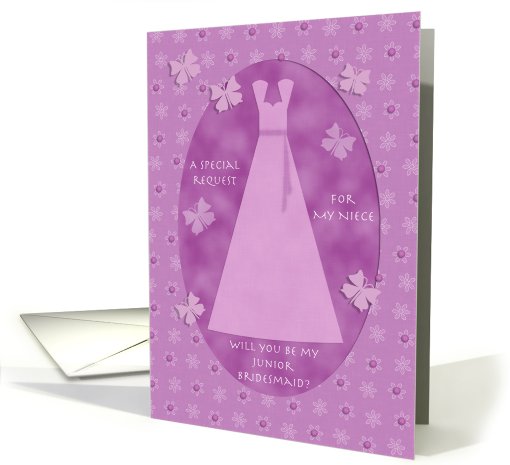 Niece Junior Bridesmaid Invitation Request Purple Butterflies card