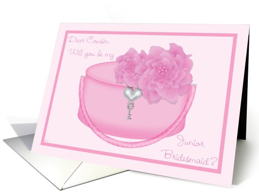 Cousin Junior Bridesmaid Invitation Request Pink Peony card (544760)