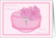 Cousin Junior Bridesmaid Invitation Request Pink Peony card