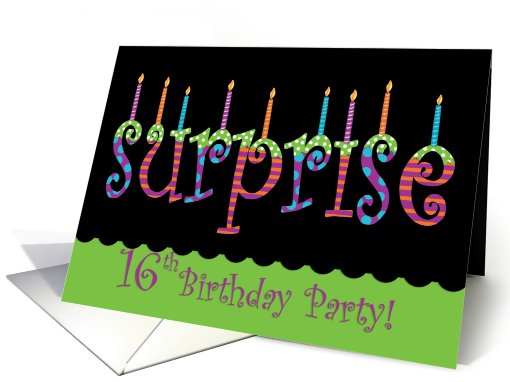 16 Birthday Surprise Party Invitation Bright Colors card (549773)