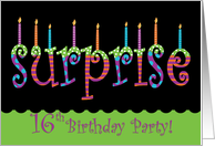 16 Birthday Surprise Party Invitation Bright Colors card