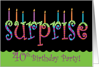 40 Birthday Surprise Party Invitation Bright Colors card