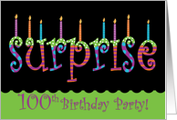 100 Birthday Surprise Party Invitation Bright Colors card