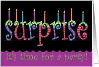 Surprise Birthday Party Invitations Whimsical Fun Bright Colors card