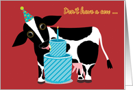 Happy Birthday Don’t Have a Cow Bovine Eating Cake with Candle card