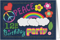 Birthday Party Invitations 12 Peace Sign Denim card