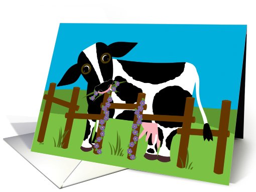 Cow Eating Flowers Blank Note card (557129)