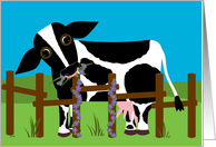 Cow Eating Flowers Blank Note Card