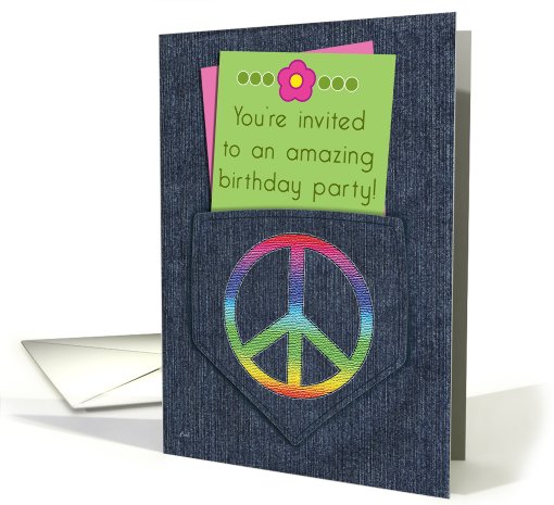 Birthday Party Invitations Peace Sign Denim card (583173)