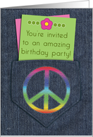 Birthday Party Invitations Peace Sign Denim card