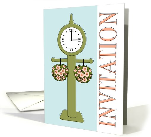 Bridal Shower Invitations Coral Pink Clock Tower card (583514)