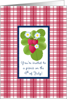 4th Fourth of July Picnic Invitations Strawberry Plaid card