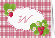 Monogram W Strawberry Plaid Note Card