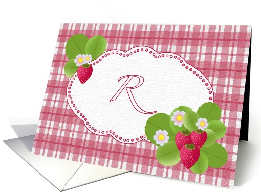 Monogram R Strawberry Plaid Note card (588462)