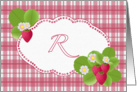 Monogram R Strawberry Plaid Note Card