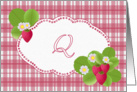 Monogram Q Strawberry Plaid Note Card