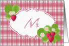 Monogram M Strawberry Plaid Note Card