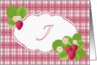 Monogram J Strawberry Plaid Note Card
