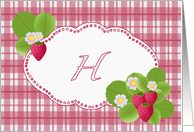 Monogram H Strawberry Plaid Note Card