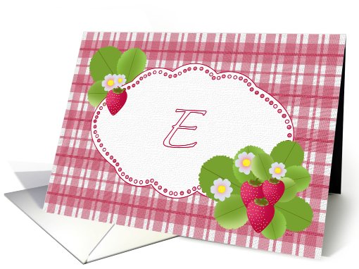Monogram E Strawberry Plaid Note card (588480)