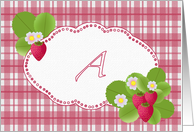 Monogram A Strawberry Plaid Note Card