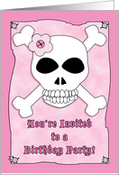 Birthday Party Invitation Pirate Skull Crossbones Pink card