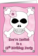 Birthday Party 12 Invitation Pirate Skull Crossbones Pink card