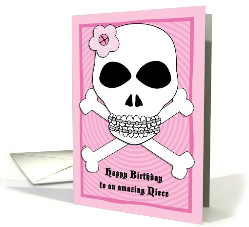Birthday Niece Skull Pirates Pink card (609397)