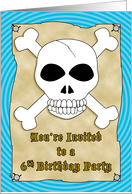 Birthday Party 6 Invitations Pirate Skull Crossbones Blue card