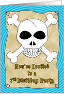 Birthday Party 7 Invitations Pirate Skull Crossbones Blue card
