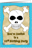 Birthday Party 10 Invitations Pirate Skull Crossbones Blue card