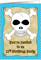 Birthday Party 11 Invitations Pirate Skull Crossbones Blue card