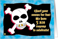 Birthday Party Invitations 5 Pirate Skull Crossbones card