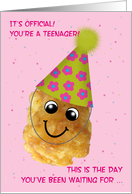 Girl Becoming a Teenager 13 Birthday Funny Tater Tot in Party Hat card