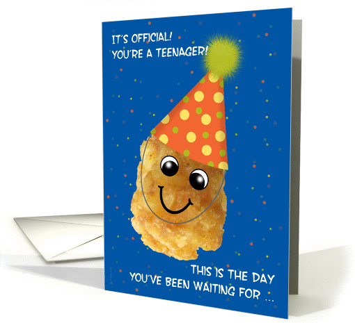 Boy 13 Happy Birthday Bad Joke with Funny Tater Tot in Party Hat card