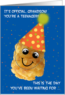 Grandson 13 Happy Birthday Funny Tater Tot Wearing a Party Hat card