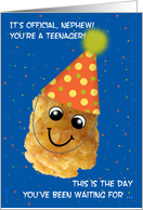 Nephew 13 Happy Birthday Funny Tater Tot in Orange Party Hat card