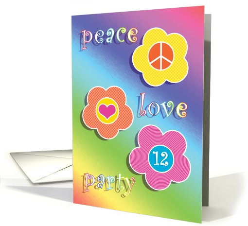 Birthday Party 12 Invitations Peace Love Flowers card (624752)