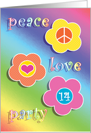 Birthday Party 14 Invitations Peace Love Flowers card