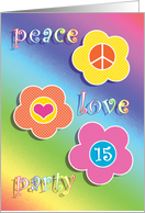 Birthday Party 15 Invitations Peace Love Flowers card