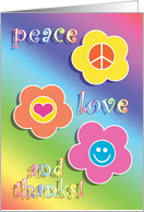 Thank You Coming to Party Peace Love Fun Retro card