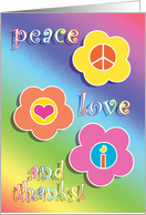 Thank You Coming to Birthday Party Peace Love Fun Retro card