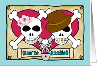 Couples Bridal Shower Invitation, Skull and Crossbones, Funny card